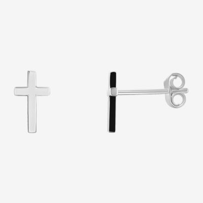 Silver Treasures Sterling Silver 9mm Cross Stud Earrings