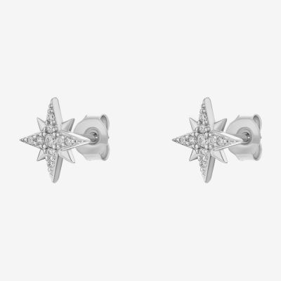 Silver Treasures Cubic Zirconia Sterling Silver 7mm Star Stud Earrings