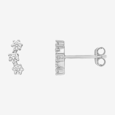 Silver Treasures Cubic Zirconia Sterling Silver Curved Ear Climbers