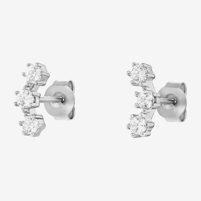 Silver Treasures Cubic Zirconia Sterling Silver Curved Ear Climbers