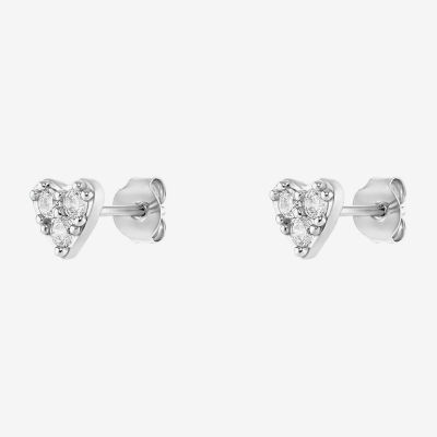 Silver Treasures Cubic Zirconia Sterling Silver 6mm Heart Stud Earrings