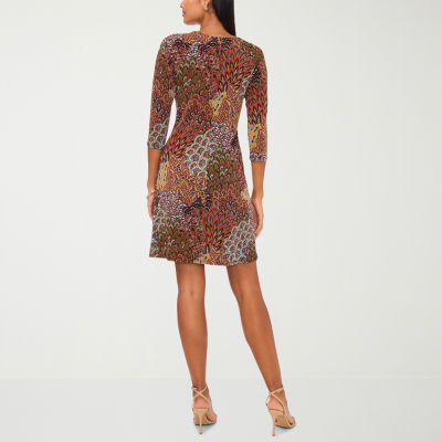 MSK Womens 3/4 Sleeve Abstract Shift Dress