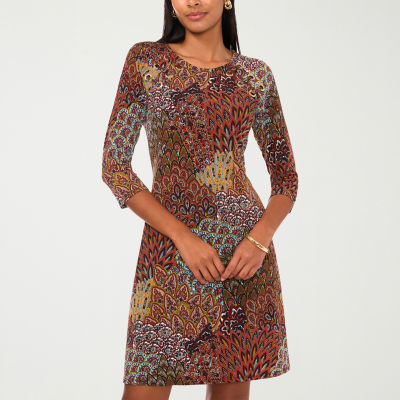 MSK Womens 3/4 Sleeve Abstract Shift Dress