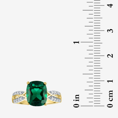 Womens 1/8 CT. T.W. Lab Created Green Emerald 10K Gold Crossover Side Stone Cocktail Ring