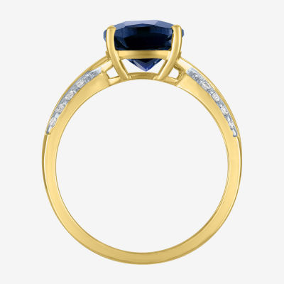 Womens 1/8 CT. T.W. Lab Created Blue Sapphire 10K Gold Crossover Side Stone Cocktail Ring