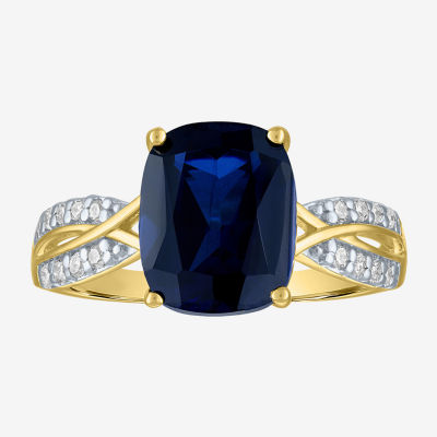 Womens 1/8 CT. T.W. Lab Created Blue Sapphire 10K Gold Crossover Side Stone Cocktail Ring