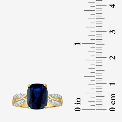 Womens 1/8 CT. T.W. Lab Created Blue Sapphire 10K Gold Crossover Side Stone Cocktail Ring