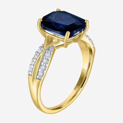 Womens 1/8 CT. T.W. Lab Created Blue Sapphire 10K Gold Crossover Side Stone Cocktail Ring