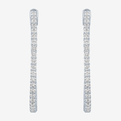 Lab Created White Sapphire Sterling Silver 37mm Hoop Earrings