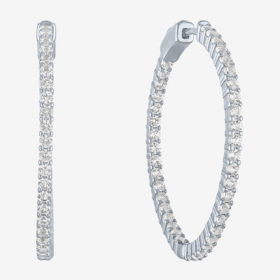 Lab Created White Sapphire Sterling Silver 37mm Hoop Earrings