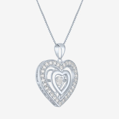 Womens Lab Created Sapphire Sterling Silver Heart Pendant Necklace