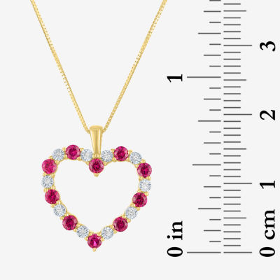 Womens Diamond Accent Lab Created Red Ruby 10K Gold Heart Pendant Necklace