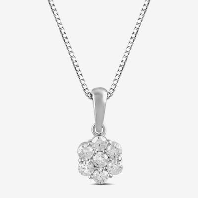 Diamond Blossom Womens 1/4 CT. T.W. Lab Grown White Diamond 10K White Gold Flower Pendant Necklace