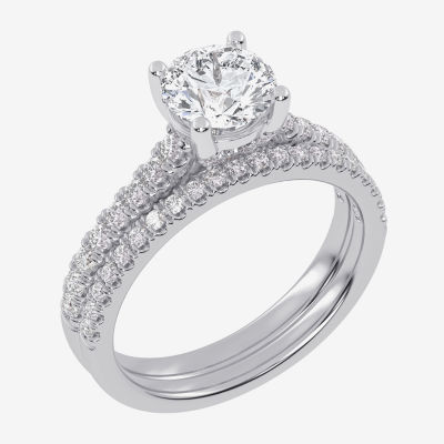 Womens 1 1/2 CT. T.W. Lab Grown White Diamond 10K Gold Round Side Stone Wedding Engagement Ring