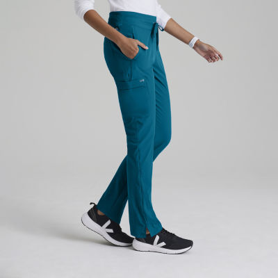 Barco One Bop597 Uplift 5-Pocket Mid-Rise Tapered Leg Womens Petite Moisture Wicking Scrub Pants