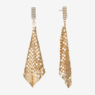 Bijoux Bar Gold Tone Chain Mesh Glass Drop Earrings