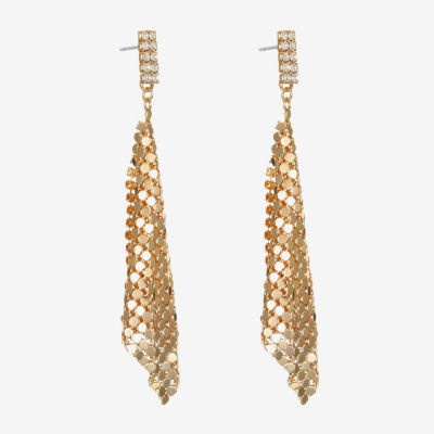 Bijoux Bar Gold Tone Chain Mesh Glass Drop Earrings