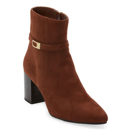 Liz Claiborne Womens Tudor Stacked Heel Booties, 9 Wide, Brown