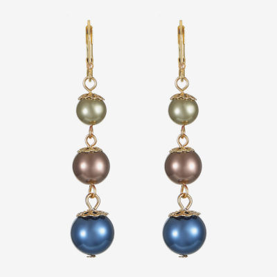 Monet Jewelry Linear Simulated Pearl Round Drop Earrings