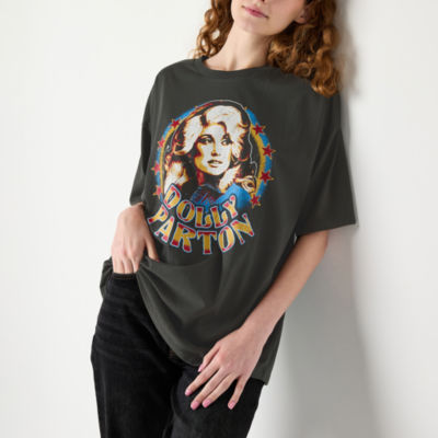 Juniors Dolly Parton Oversized Tee Womens Crew Neck Short Sleeve Graphic T-Shirt