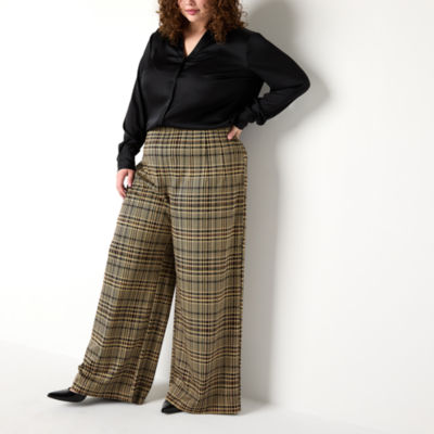 Worthington Womens High Rise Wide Leg Palazzo Pant-Plus