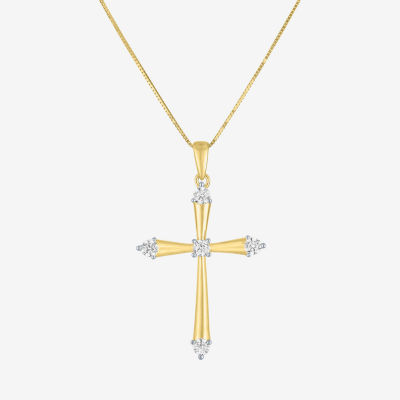 G-H/ I1-I2) Womens 1/ CT. T.W. Lab Grown White Diamond 10K Gold Cross Pendant Necklace