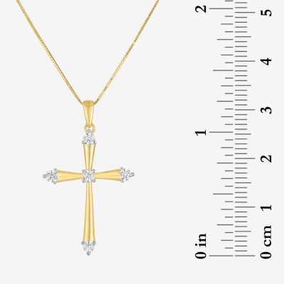 (G-H/ I1-I2) Womens 1/4 CT. T.W. Lab Grown White Diamond 10K Gold Cross 18 Inch Pendant Necklace