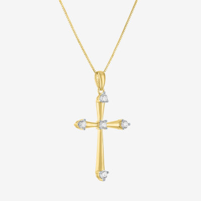 G-H/ I1-I2) Womens 1/ CT. T.W. Lab Grown White Diamond 10K Gold Cross Pendant Necklace