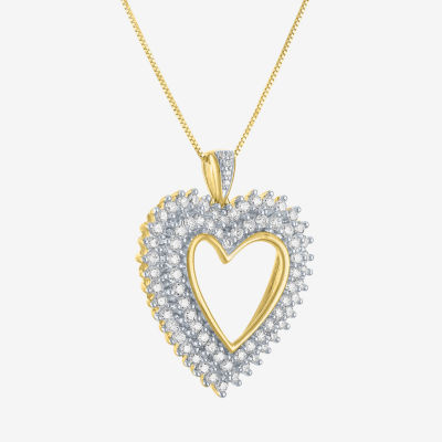 (G-H / I1-I2) Womens 1 CT. T.W. Lab Grown White Diamond 10K Gold Heart Pendant Necklace