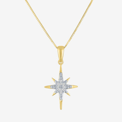 (G-H/I1-I2) North Star Womens Diamond Accent Lab Grown White Diamond 10K Gold Star Pendant Necklace