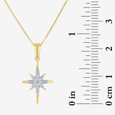 (G-H/I1-I2) North Star Womens Diamond Accent Lab Grown White Diamond 10K Gold Star Pendant Necklace