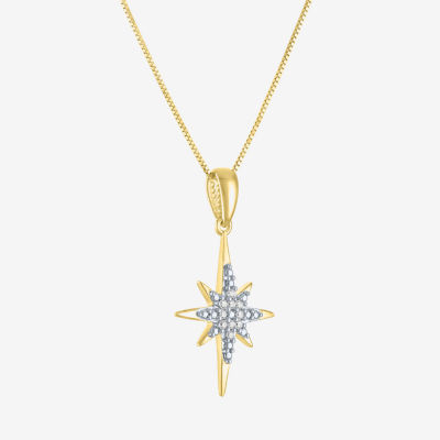 (G-H/I1-I2) North Star Womens Diamond Accent Lab Grown White Diamond 10K Gold Star Pendant Necklace