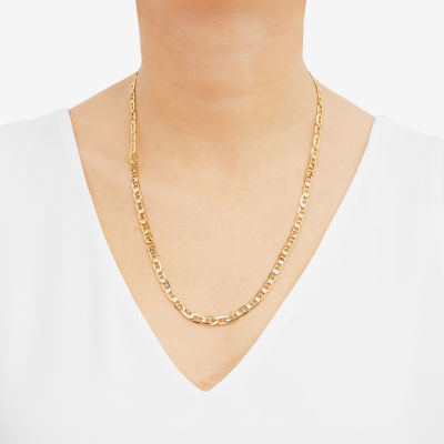 14K Gold Inch Solid Mariner Chain Necklace