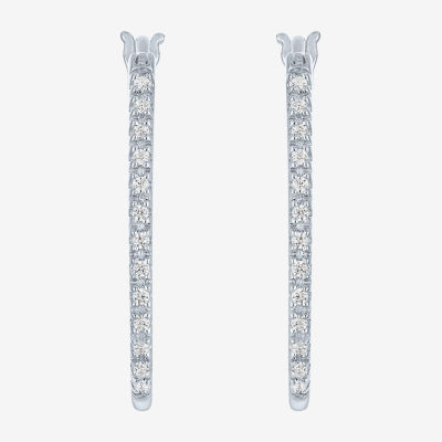 (I1-I2/ G-H) Womens 1/10 CT. T.W. Lab Grown White Diamond Sterling Silver Hoop Earrings