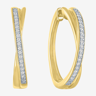 (I1-I2/ G-H) Womens 1/10 CT. T.W. Lab Grown White Diamond 14K Gold Over Silver Sterling Silver 21.9mm Hoop Earrings