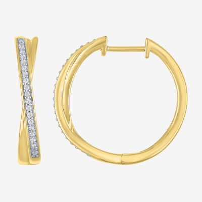 (I1-I2/ G-H) Womens 1/10 CT. T.W. Lab Grown White Diamond 14K Gold Over Silver Sterling Silver 21.9mm Hoop Earrings