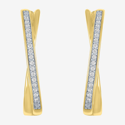 (I1-I2/ G-H) Womens 1/10 CT. T.W. Lab Grown White Diamond 14K Gold Over Silver Sterling Silver 21.9mm Hoop Earrings