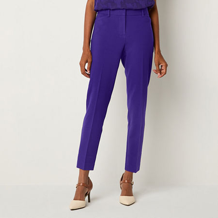 Liz Claiborne Emma Ponte Womens Mid Rise Slim Fit Ankle Pant, 6, Purple