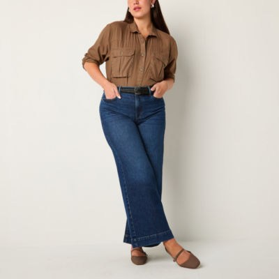 a.n.a Womens Long Sleeve Loose Fit Button-Down Shirt