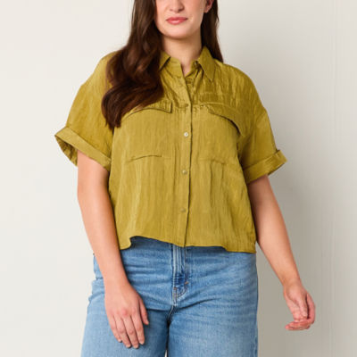 a.n.a Womens Short Sleeve Regular Fit Button-Down Shirt