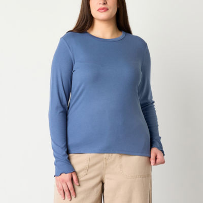 a.n.a Ribbed Womens Crew Neck Long Sleeve T-Shirt