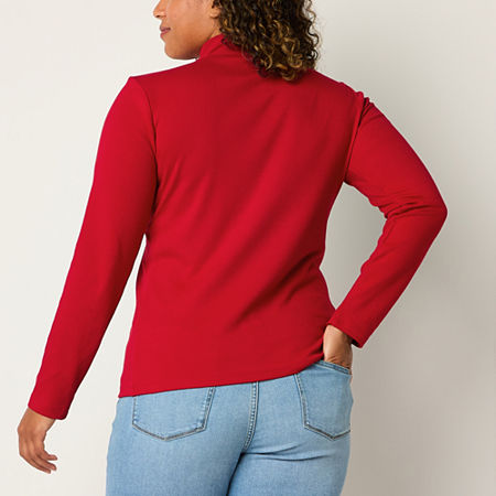 St. John's Bay Womens Mock Neck Long Sleeve T-Shirt, Petite Small, Red