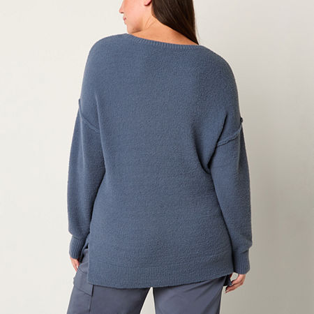 Stylus Womens Crew Neck Long Sleeve Pullover Sweater, Large, Blue