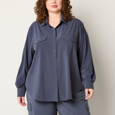 Stylus Plus Womens Long Sleeve Regular Fit Button-Down Shirt