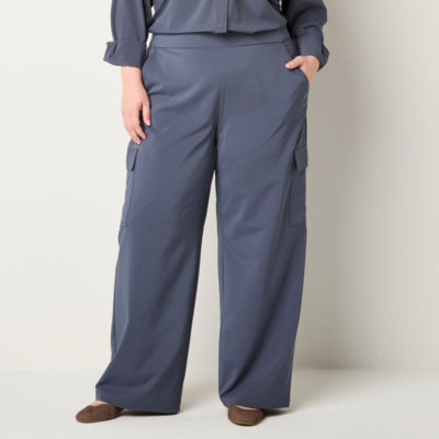 Stylus Womens Mid Rise Stretch Fabric Wide Leg Cargo Pant-Plus