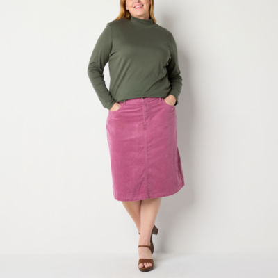 St. John's Bay Womens Plus Mock Neck Long Sleeve T-Shirt