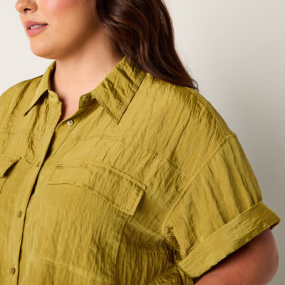 a.n.a Plus Womens Short Sleeve Regular Fit Button-Down Shirt