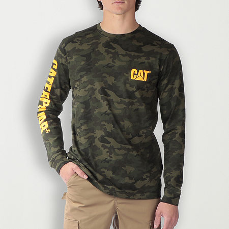 CAT Trademark Banner Mens Crew Neck Long Sleeve T-Shirt, Large, Green