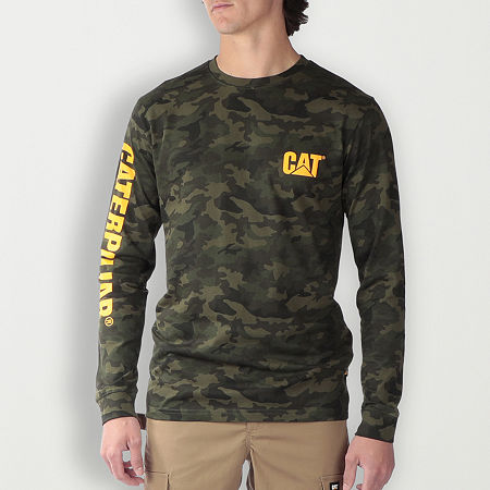 CAT Trademark Banner Mens Crew Neck Long Sleeve T-Shirt, Large, Green