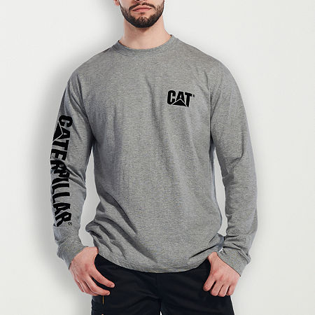 CAT Trademark Banner Mens Crew Neck Long Sleeve T-Shirt, Xx-large, Gray